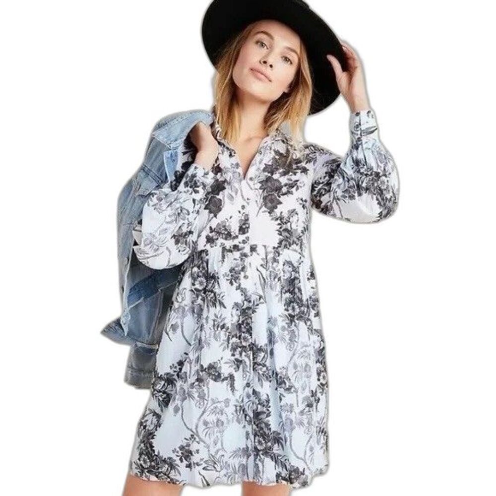 Anthropologie Lavinia Floral Embroidered Button Down Shirtdress Womens 8